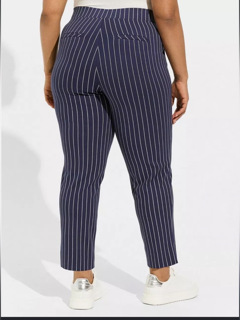 torrid Navy Pinstripe Cropped Pull-On Relaxed Taper Pants 2XL-Tall